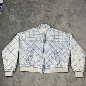 BLANKNYC Quilted Acid Wash Denim Bomber Jacket Women's XL Blue